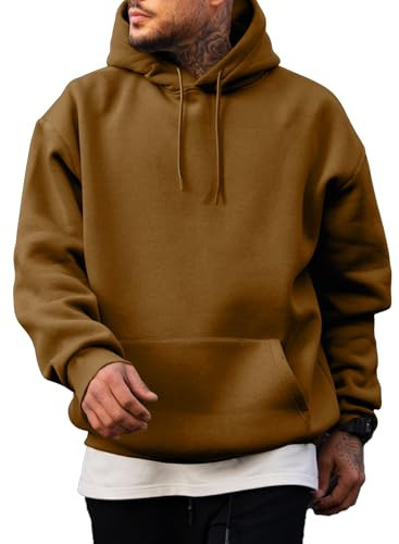 JMIERR Men's Hooded Cotton Collar Drawstring Essential Hoodies Pullover Sweatshirts Casual Long Sleeve Shirts Quarter Sweater, US38(S), Coffee | Amazon (US)