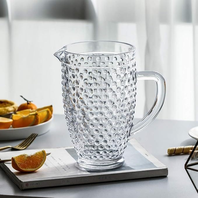 G Hobnail Carafe Pitcher 58 oz Clear Old Fashioned Iced Beverage Glass Premiun for Refreshments S... | Amazon (US)