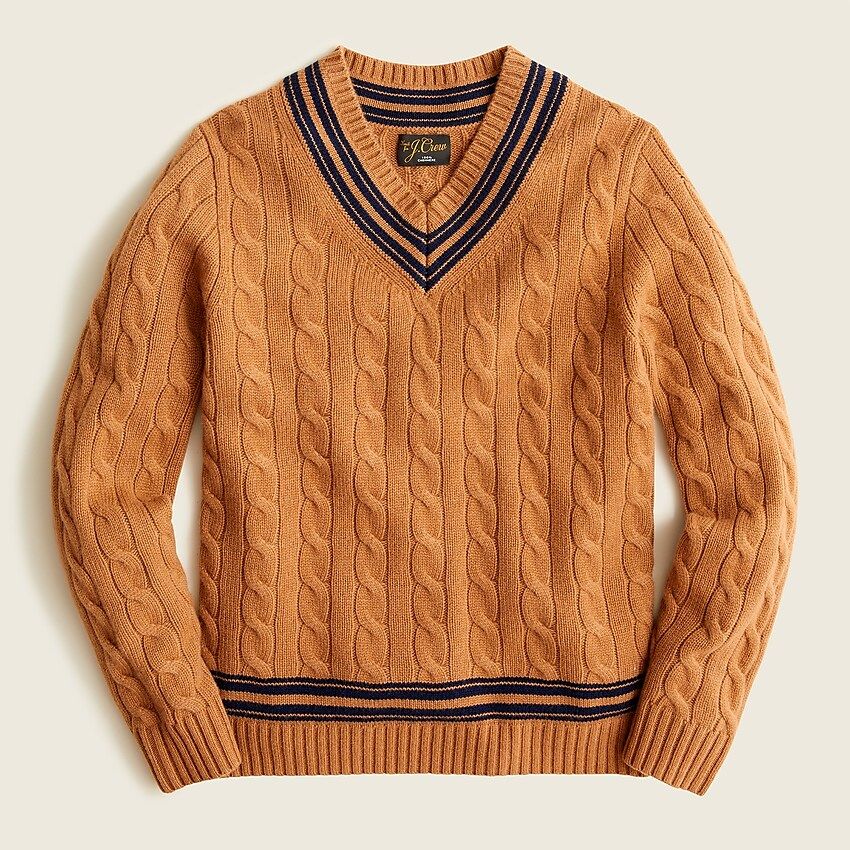 Cashmere cable-knit V-neck cricket sweater | J.Crew US