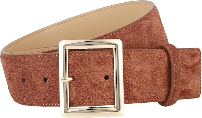 Women‘s Wide Belt With Gold Buckle Casual Genuine Leather Suede Belts for Jeans Dress Belt | Amazon (US)