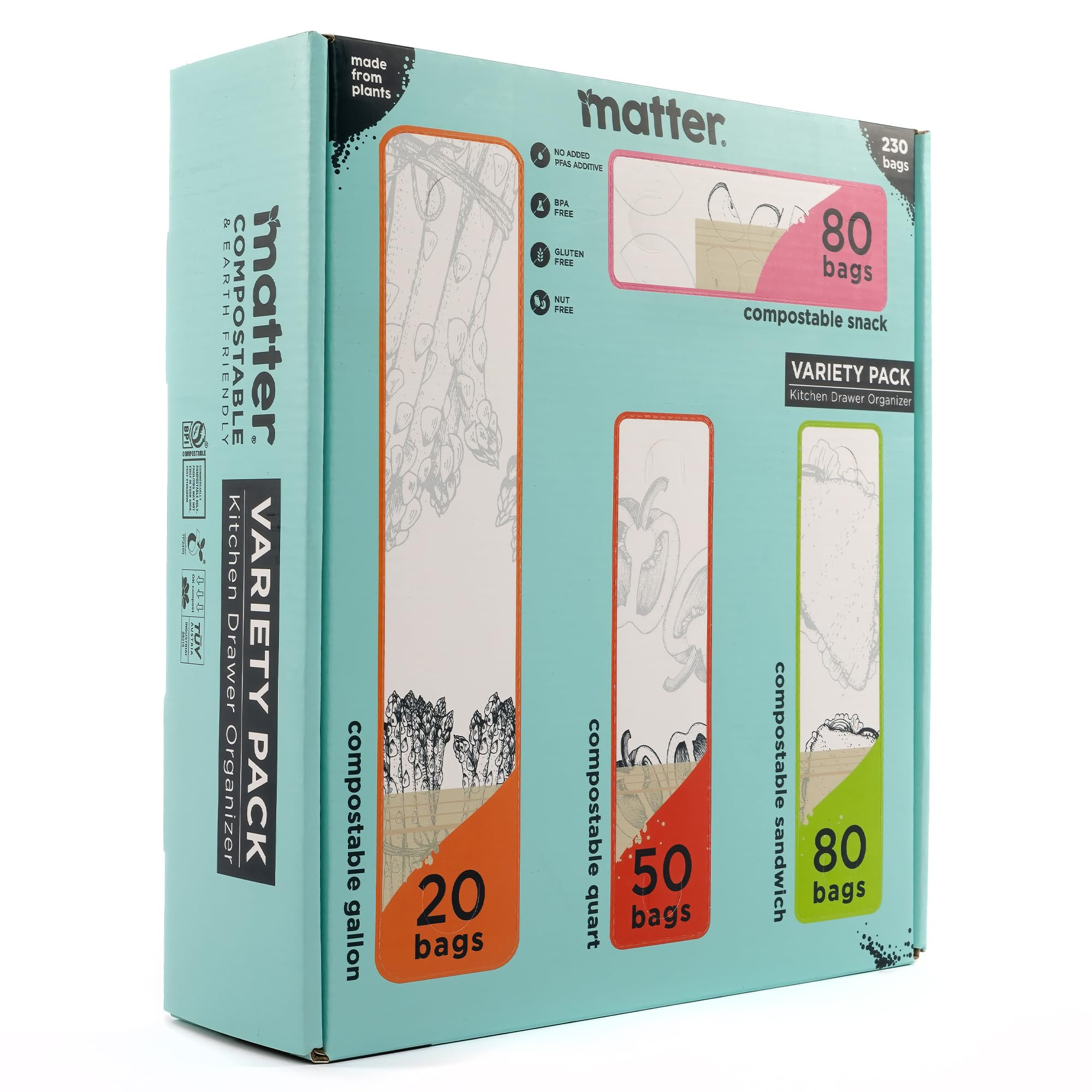 Matter Compostable Assorted Kitchen Bags, 230 Count, Biodegradable, Eco-Friendly Resealable Food ... | Amazon (US)