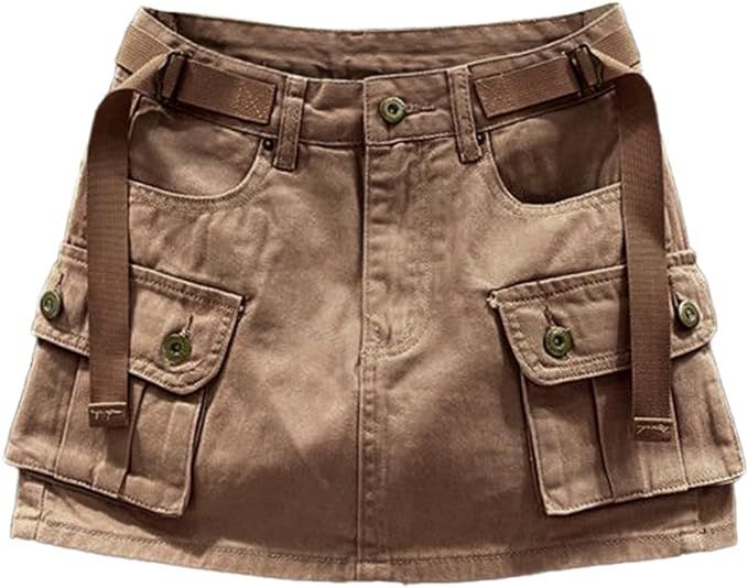 Womens Mini Cargo Skirt Low Waist Y2k Short Denim Jean Skirt | Amazon (US)