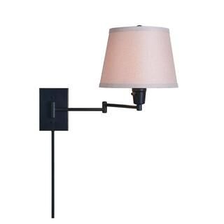Hampton Bay Ellsworth 1-Light Oil Rubbed Bronze Swing Arm Plug-In Wall Lamp with Fabric Shade HDP... | The Home Depot