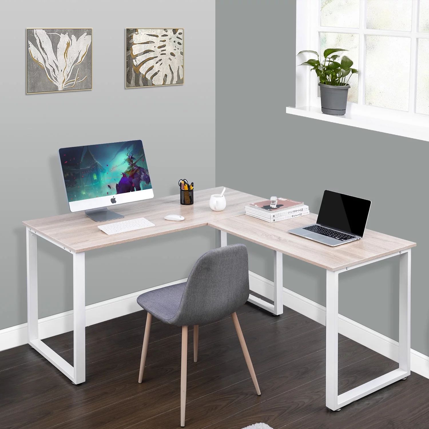 L-Shaped Computer Desk, Industrial Office Corner Desk, 58’’ Writing Study Table, Wood Tableto... | Walmart (US)