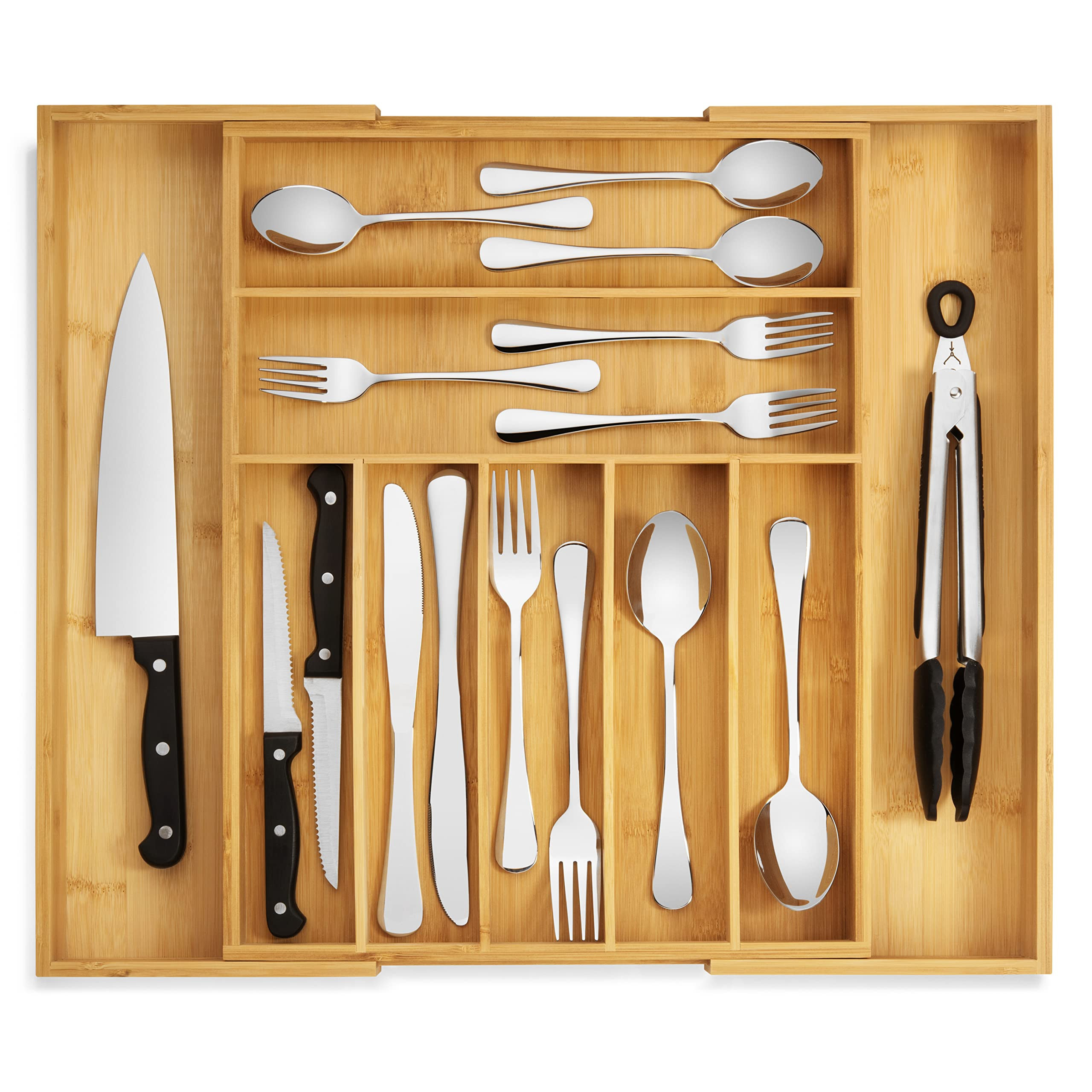 Purawood Bamboo Drawer Organizer - Expandable Silverware Organizer & Utensil Drawer Organizer, Cu... | Amazon (US)