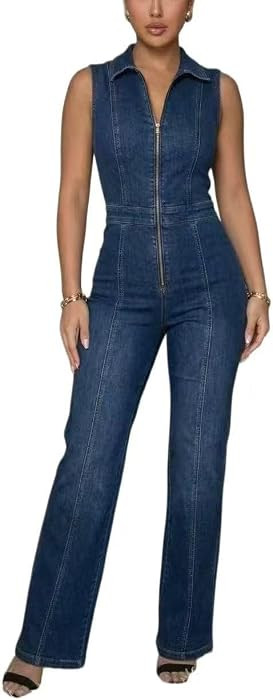Denim jumpsuits Women's sexy, elegant, high waisted, wide leg Cowboy pants, club business party b... | Amazon (US)