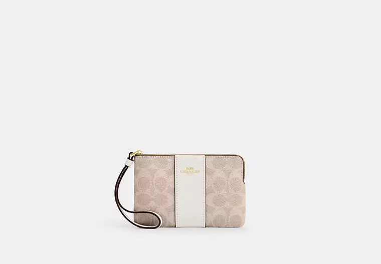 Corner Zip Wristlet In Signature Canvas With Stripe | Coach Outlet US
