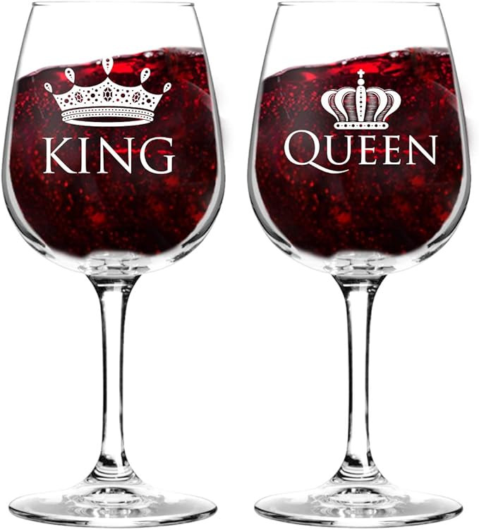 King and Queen Wine Glass Gift Set of 2 (12.75 oz) | Fun Novelty His and Hers or Husband Wife Dri... | Amazon (US)