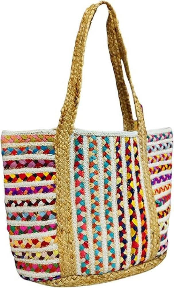 Jute Cotton Straw Beach Bags Buckets Handbag Shoulder Bag Tote Bag for Women Organizer Bag Natura... | Amazon (US)