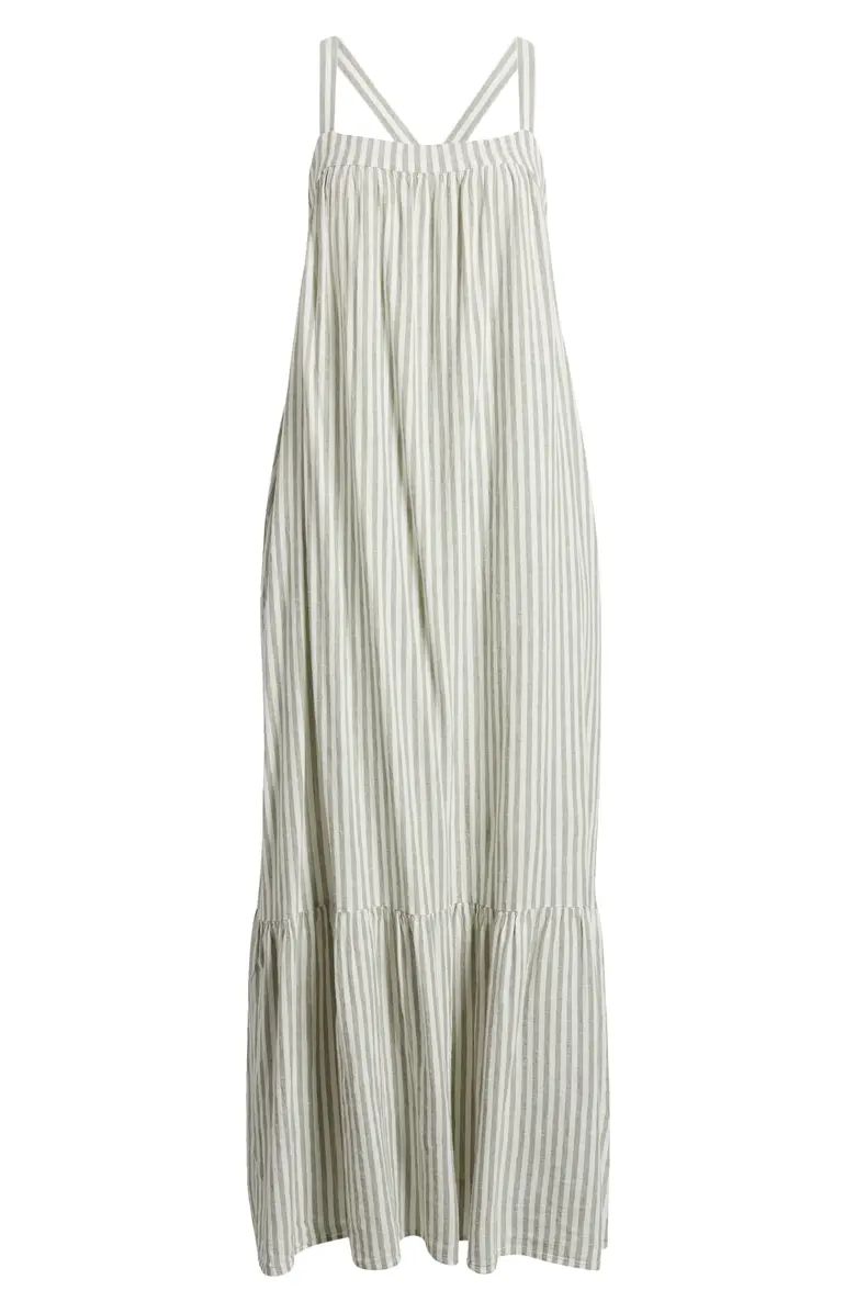 Stripe Cross Strap Sleeveless Linen Blend Maxi Sundress | Nordstrom