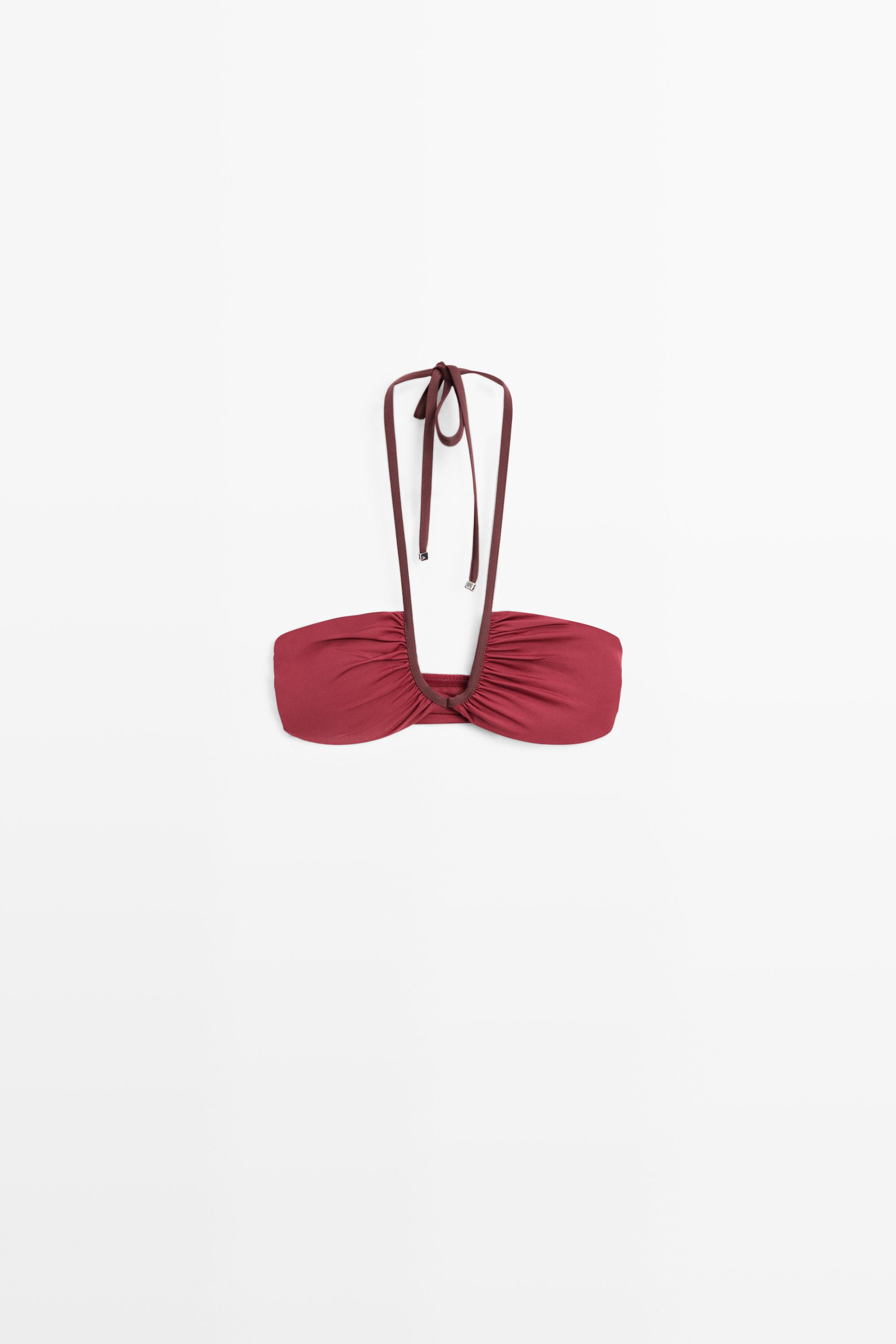 Bikini top with contrast gathered detail | Massimo Dutti UK