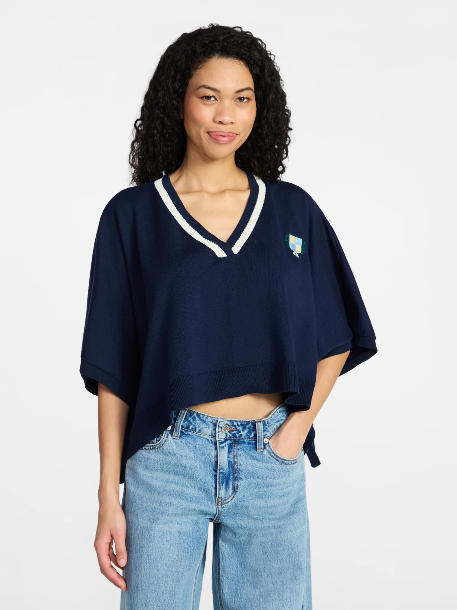 No Boundaries Varsity Cropped Sweater, Lightweight, Women's S-3XL | Walmart (US)