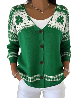 Earlymemb Women's Funny Graphic V Neck Button Down Cardigan Holiday Matching Open Front Long Slee... | Amazon (US)