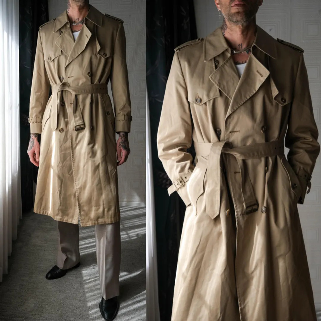 Vintage 80s CHRISTIAN DIOR Monsieur Khaki Double Breasted Belted Trench Coat W/ Dior Logo Buckles... | Etsy (US)