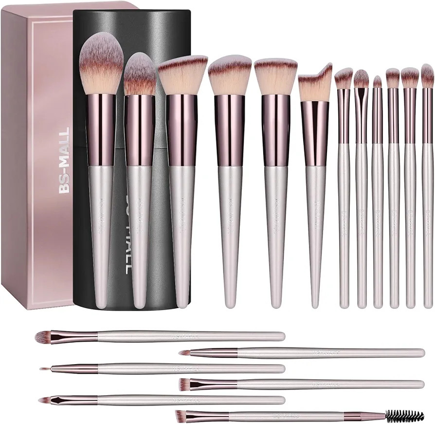 BS-MALL Makeup Brush Set 18 Pcs Premium Synthetic Foundation Powder Concealers Eye shadows Blush ... | Amazon (US)