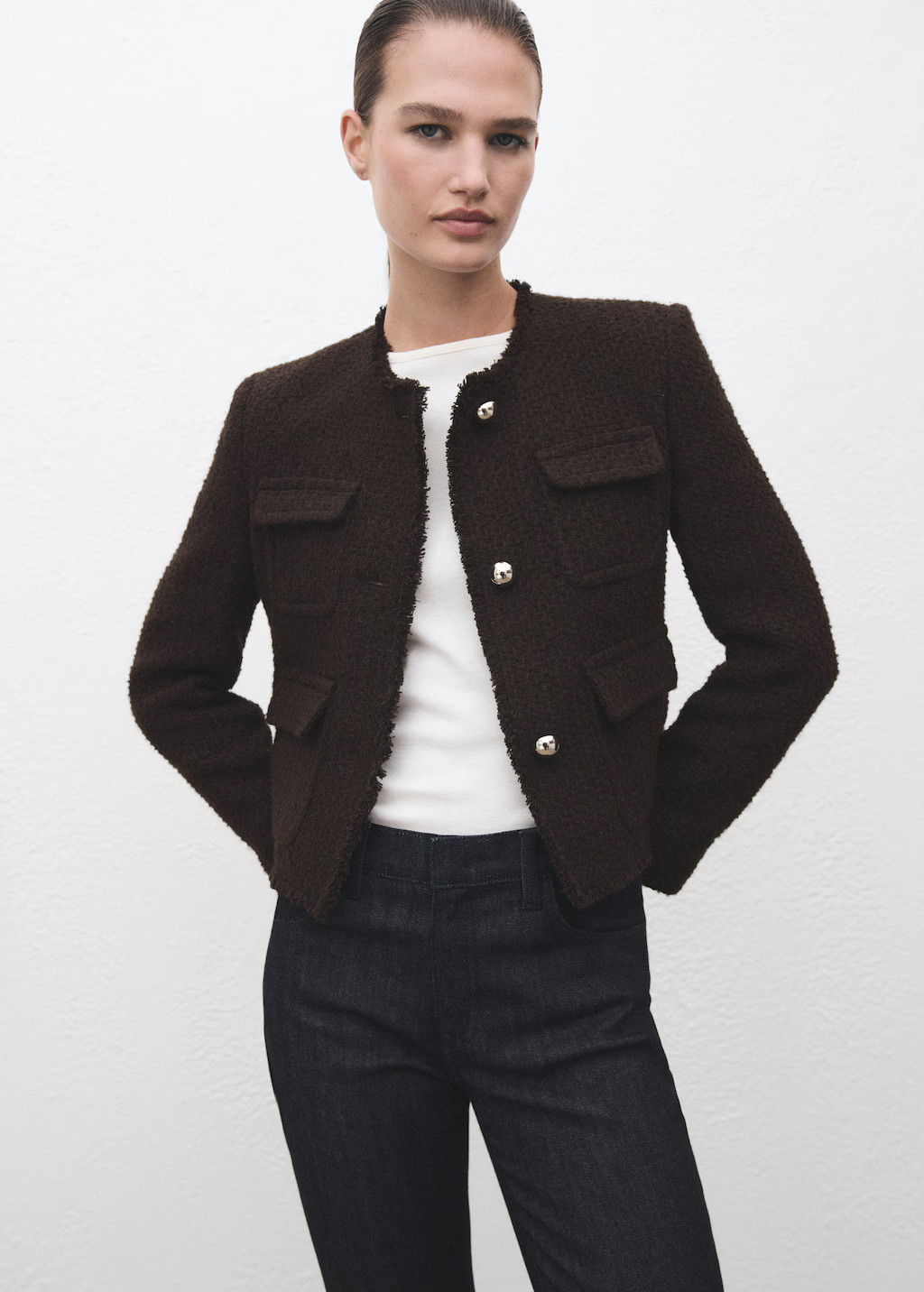 Tweed jacket with frayed ends - Women | MANGO United Kingdom | MANGO (UK)