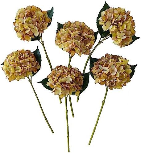 Hydrangea Artificial Flowers,6 Pcs Faux Hydrangea Flowers,Artificial Yellow Hydrangeas Flowers Wi... | Amazon (US)
