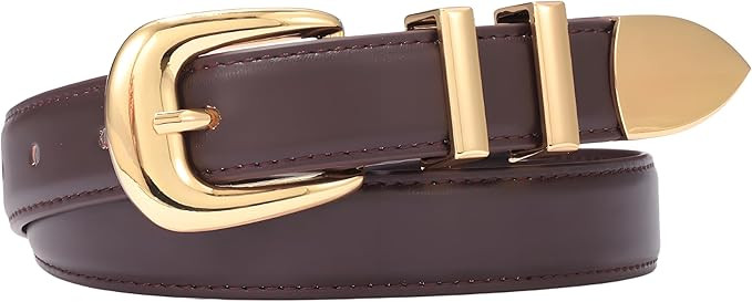Women Leather Belts Fashion Skinny Durable Waist with Adjustable Gold Silver Buckle for Jeans Pan... | Amazon (US)
