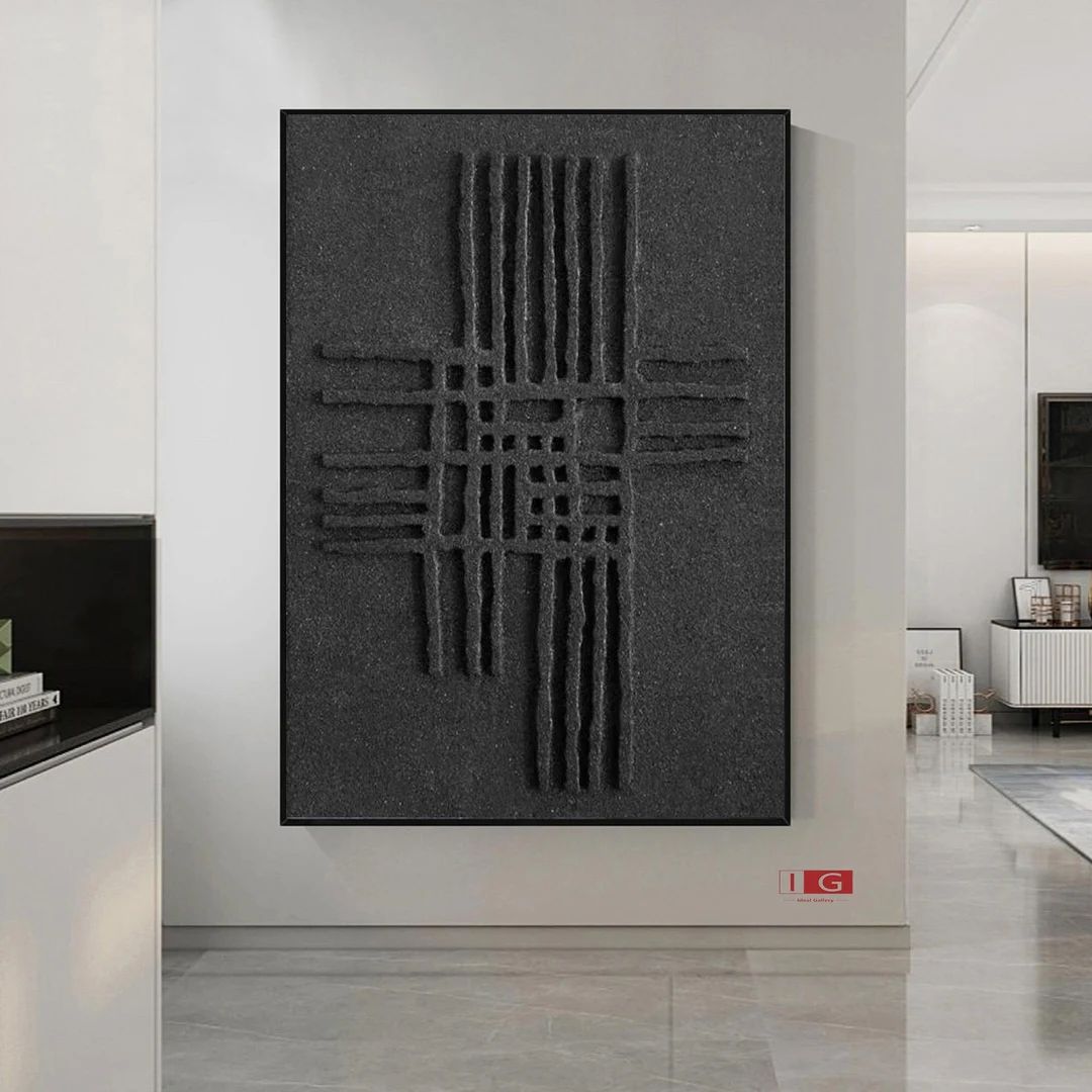 Black wall art Black wall decor Black Abstract art Black 3D Textured Painting Black 3D Minimalist... | Etsy (US)