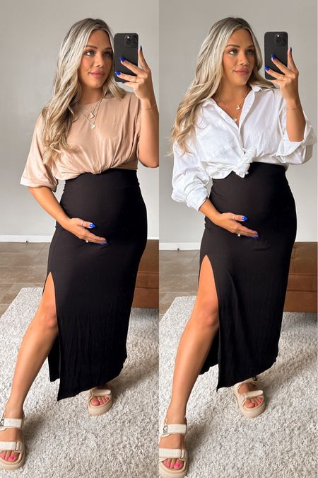 Skirt size medium only $6 from Walmart. Order your true size I’m 20 weeks pregnant  button up size medium tshirt size medium 

#LTKFindsUnder50 #LTKStyleTip #LTKBump