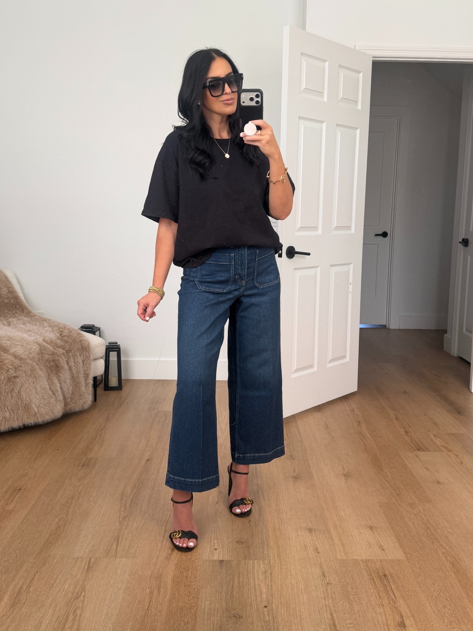 SPANXshape™ Authentic 360 Cropped Wide Leg Jeans with Patch Pockets wearing size medium. 