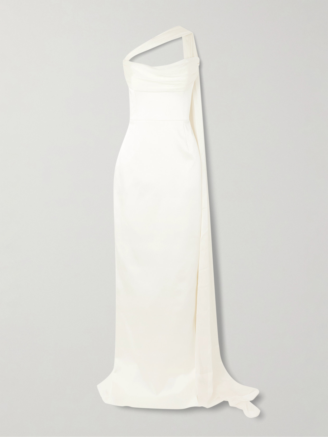 The New Arrivals Ilkyaz Ozel - Julietta Draped Chiffon-trimmed Duchesse Silk-satin Gown - White | NET-A-PORTER (US)