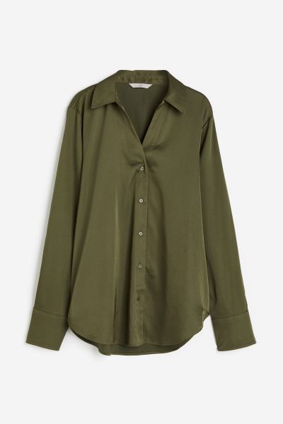 V-neck Blouse - Khaki green - Ladies | H&M US | H&M (US)