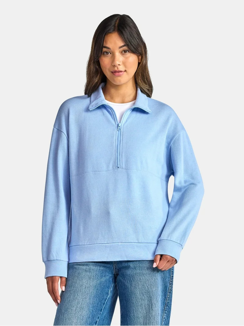 Time and Tru Women's Half Zip Fleece Sweatshirt, Sizes XS-XXXL | Walmart (US)