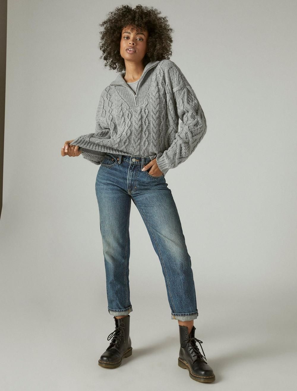 CABLE SWEATER HALF ZIP | Lucky Brand