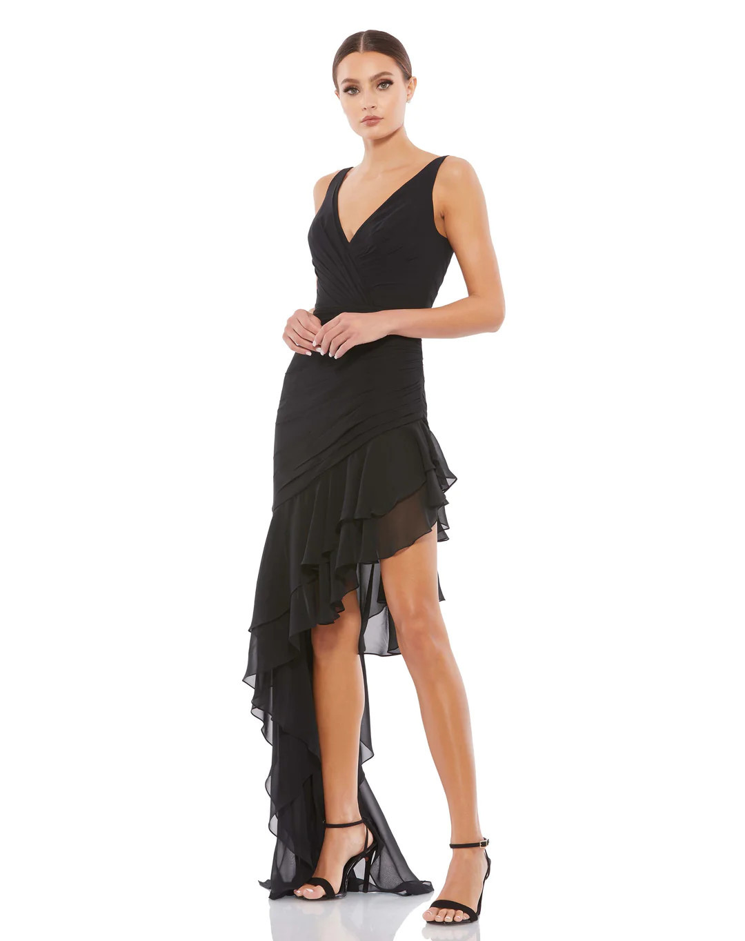 Asymmetrical Ruffled V-Neck Chiffon Dress | Mac Duggal