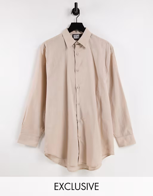 Reclaimed Vintage inspired bralet, shirt and trouser co-ord in stone | ASOS (Global)