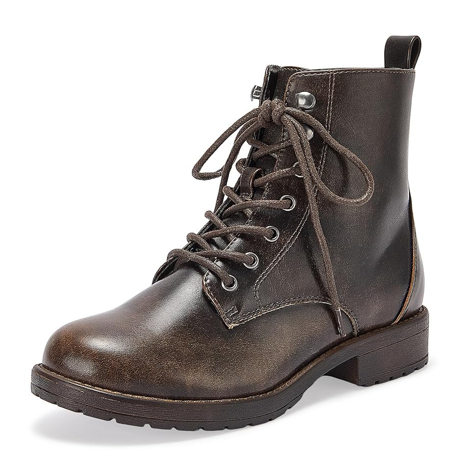 LISYIIZ Womens Combat Boots Fashion Ankle Booties Side Zipper Lace up shoes for 2025 Fall Winter | Amazon (US)