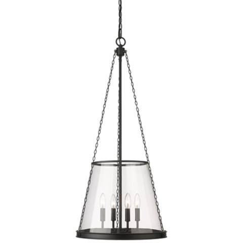 Prescott 18" Wide Matte Black 4-Light Cone Pendant | Lamps Plus