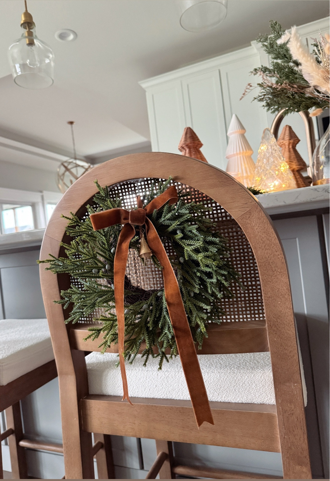 Kitchen Island barstool Christmas wreaths 

#wreaths #christmas #christmasdecor 

#LTKHome #LTKHoliday #LTKSeasonal
