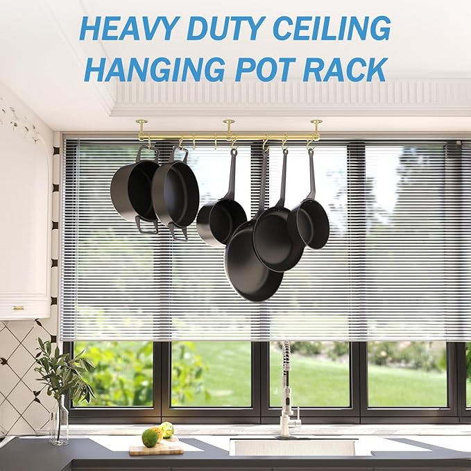 ROTHLEY Stainless Steel Hanging Pot Rack Hanger: 23.7 Inch Brass Pot and Pan Hanger Wall Mounted ... | Amazon (US)