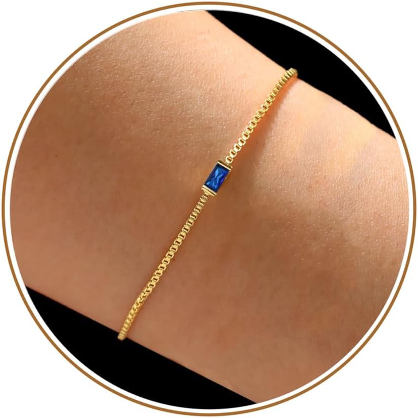 Birthstone Bracelets for Women Gold Dainty Link Bracelet Birthstone Jewelry Birthday Gifts for Women Her Mom Wife Girlfriend Anniversary Jewelry | Amazon (US)