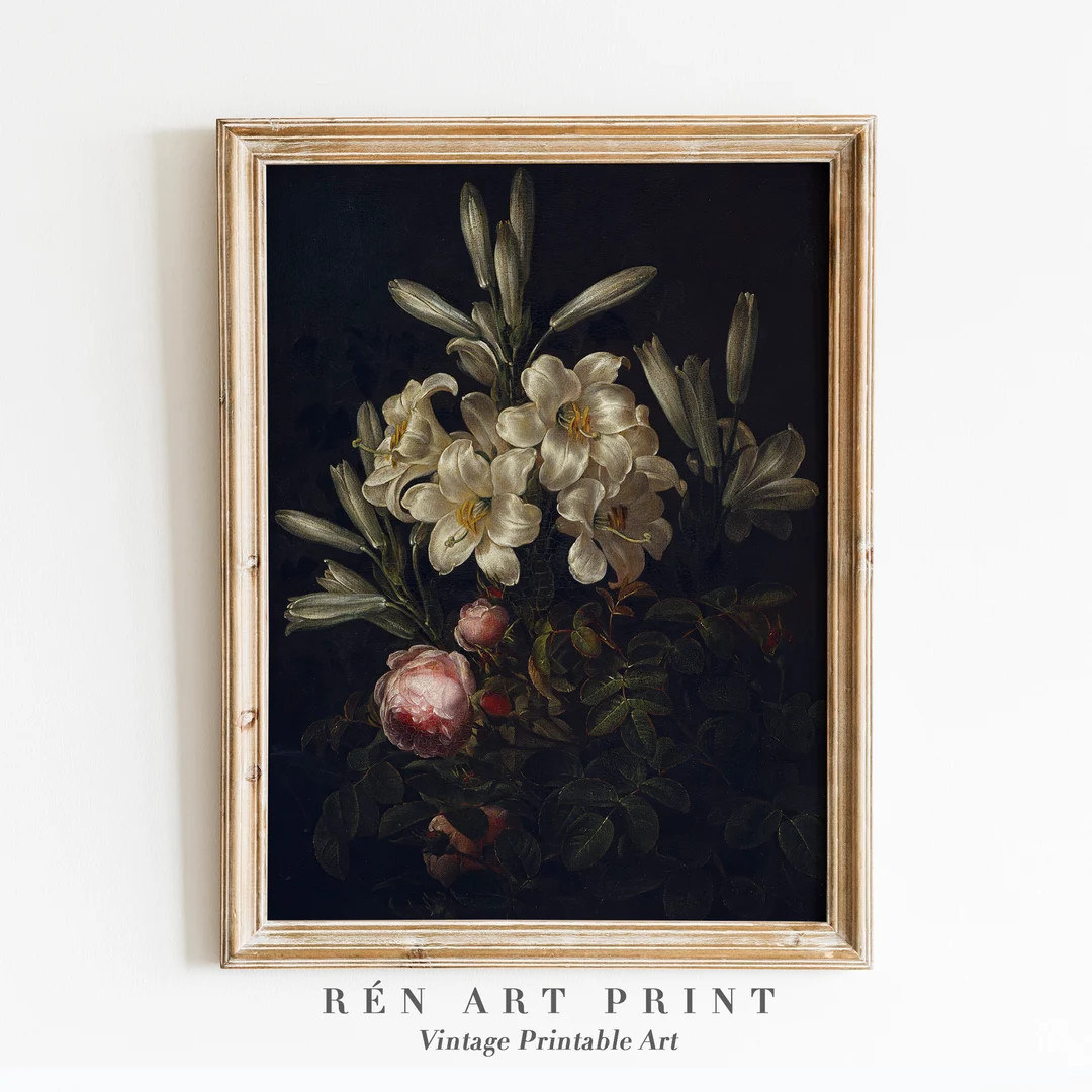 Dark Flower Painting Printable Art Moody Floral Wall Art - Etsy | Etsy (US)