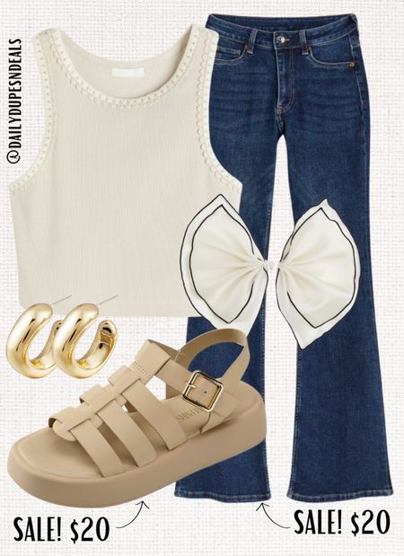 Spring tank denim jeans H&M Amazon sandals hair bow gold earrings summerr

#LTKstyletip #LTKfindsunder50 #LTKSpringSale