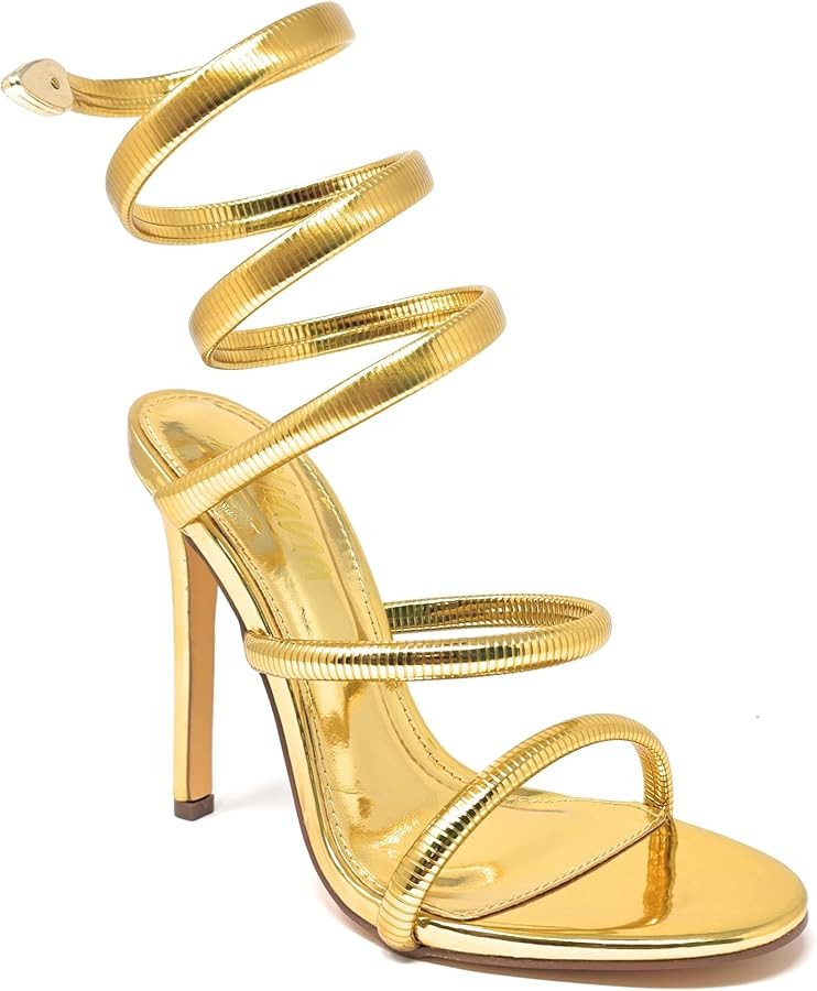 Liliana Nikkia-223 Womens Open Round Toe Leg Spiral Wrap Around Ankle Strap Stiletto Heel Sandal | Amazon (US)
