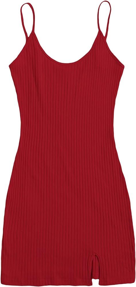 Floerns Women's Casual Solid Sleeveless Cami Split Hem Ribbed Knit Bodycon Mini Dress | Amazon (US)