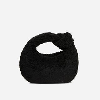 Vega Knotted Strap Grab Bag In Black Faux Fur | EGO Shoes (US & Canada)