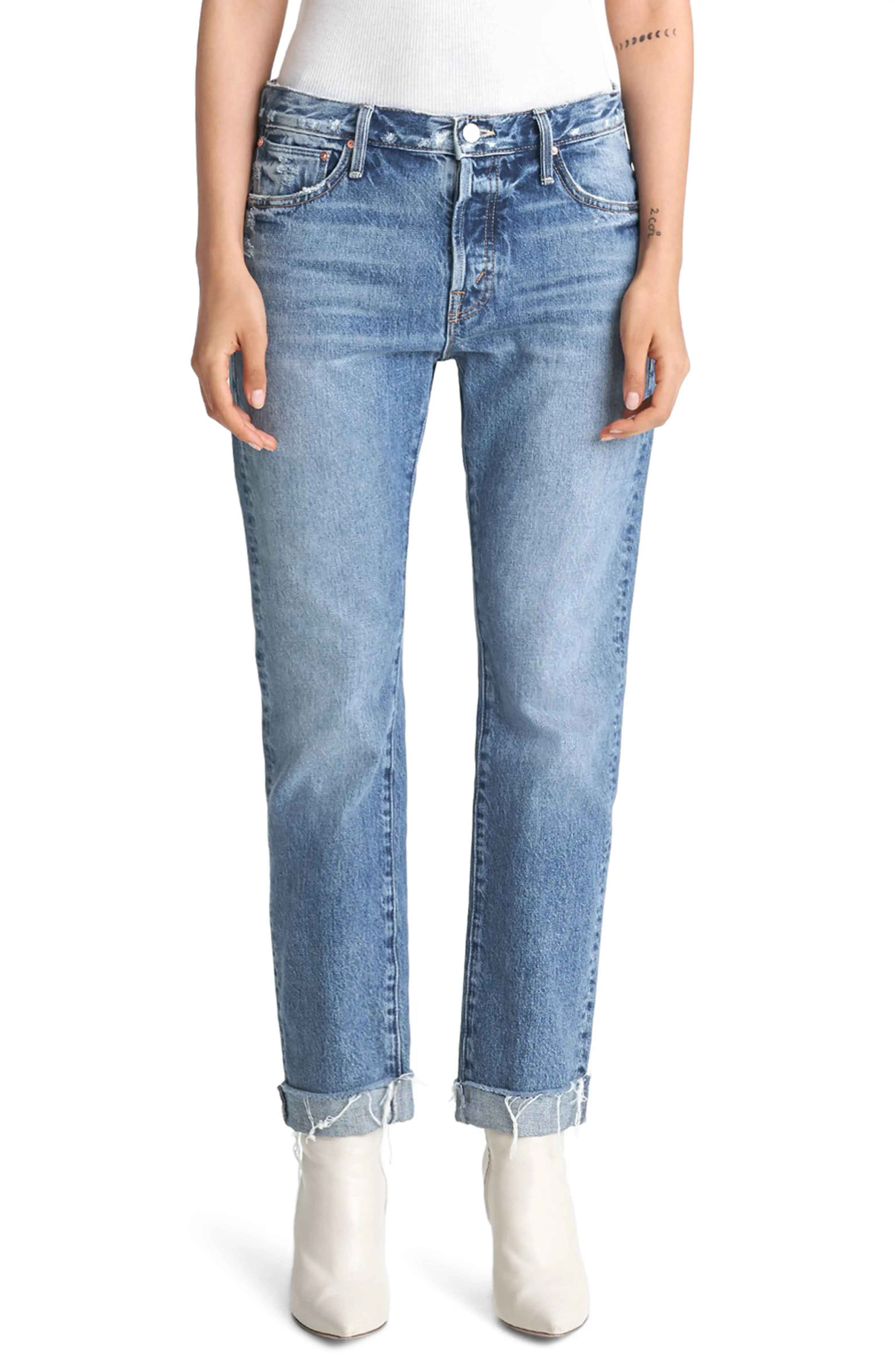 The Scrapper High Waist Frayed Cuff Ankle Jeans | Nordstrom