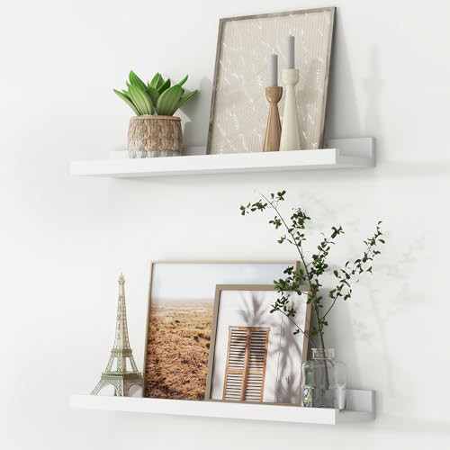 FLYJOE Picture Ledge Shelf, Floating Shelves Set of 2, 24 Inches Nursery Book Shelves for Toys Storage, Kids Bookshelf Wall Mounted for Living Room Bedroom Decor Books Photo Frames, White | Amazon (US)