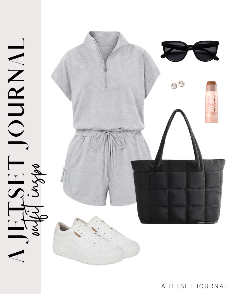 Wear this gray two-piece outfit and Dr. Scholl’s Time Off sneakers for your second outfit. You can use this BAGSMART expandable tote bag to style this look. Complete the look with BBTO stud earrings and a Maybelline face stick.

#LTKSeasonal #LTKSaleAlert #LTKTravel
 

 