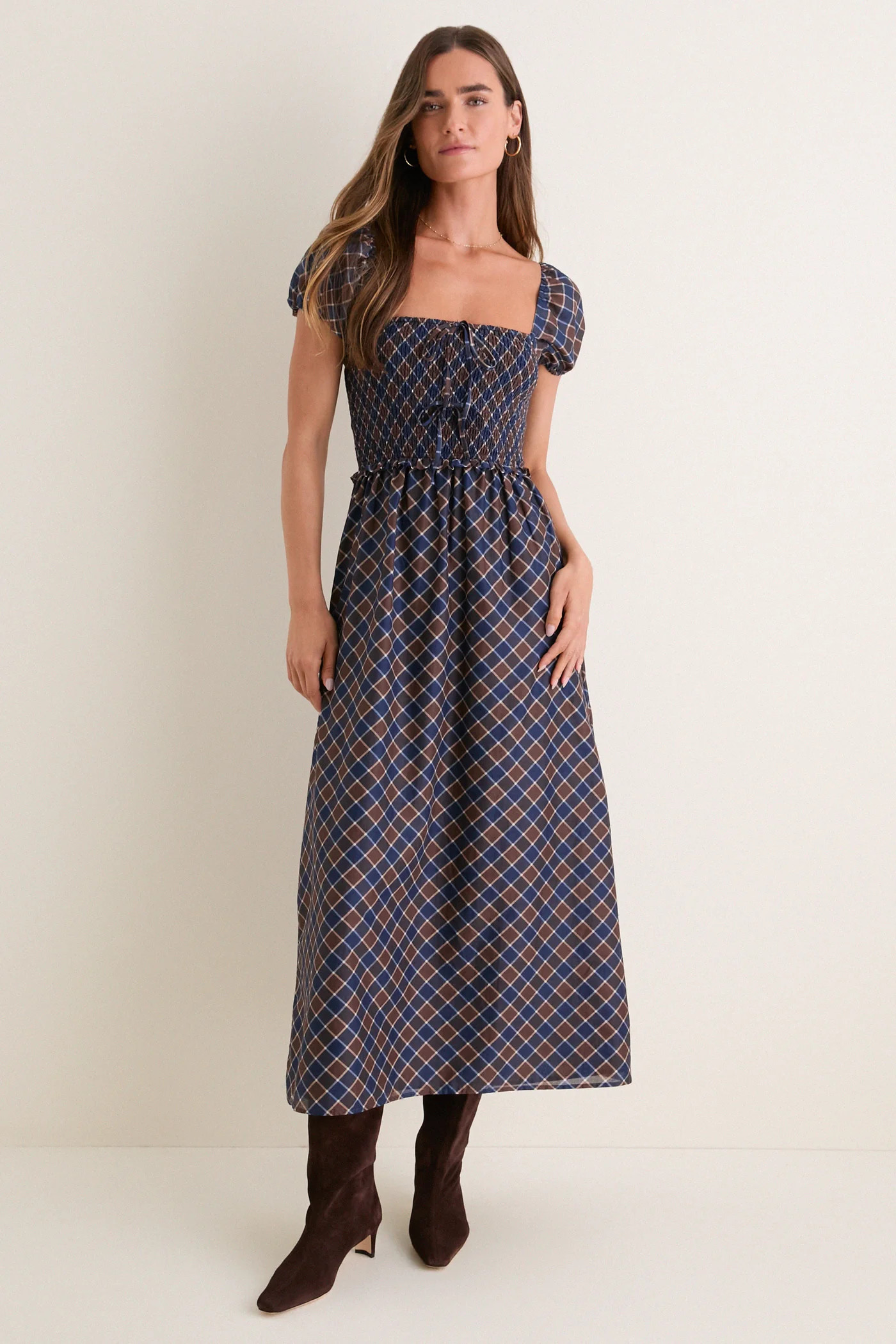 Chocolate and Navy Wilshire Plaid Aster Nap Dress | Tuckernuck (US)