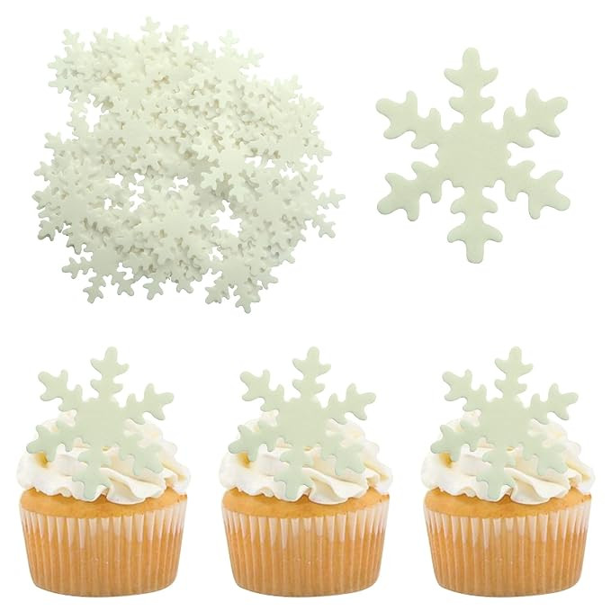 Gyufise 50Pcs White Edible Cupcake Toppers Snowflakes Cake Decoration for Christmas Winter Frozen... | Amazon (US)