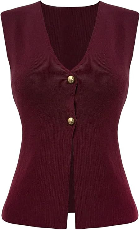 Floerns Women's Casual Sleeveless Sweater Knit Vest V Neck Button Up Knitted Open Front Knitwear | Amazon (US)