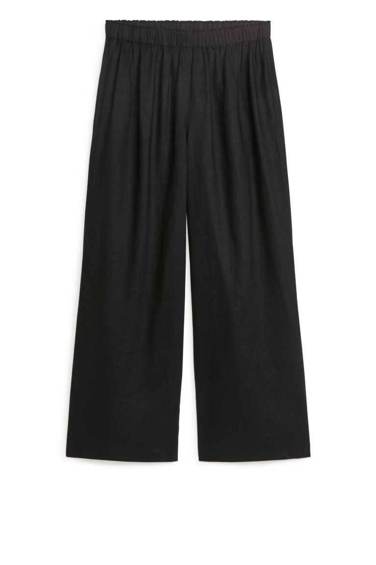 H & M - Wide Linen Trousers - Black | H&M (UK, MY, IN, SG, PH, TW, HK)