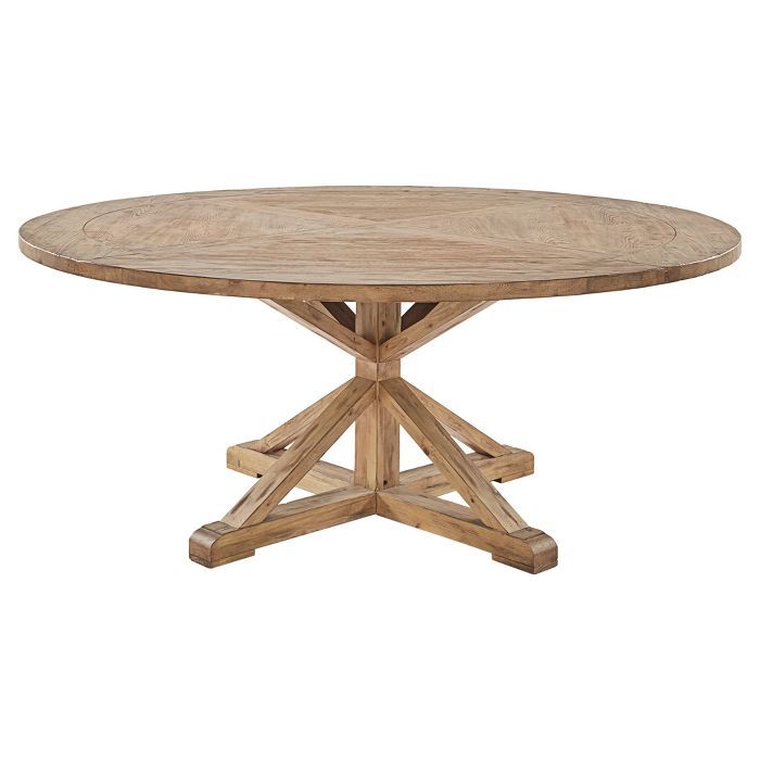 72" Sierra Round Farmhouse Pedestal Base Wood Dining Table Vintage Pine - Inspire Q | Target