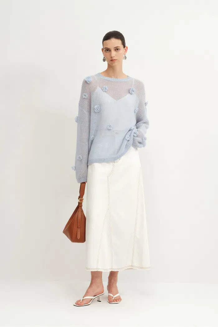 Sally Hand Crochet 3D Floral Camellia Sweater in Mohair Blend | Fabrique